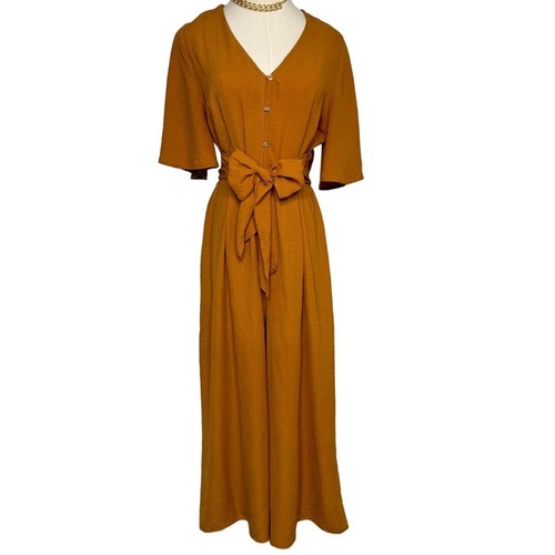 Favlux v-neck button front tie waist short sleeve cropped leg jumpsuit size L - Picture 7 of 7
