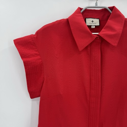 Vestido Tuckernuck Rojo Chloe Midi Talla M Línea A Cuello Abotonado **SIN CINTURÓN** - Imagen 3 de 9