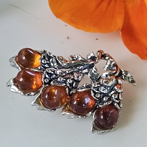 Jugendstil Brosche 925 Silber rhodiniert Bernstein 35x25 mm - Bild 2 von 4