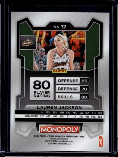 Lauren Jackson 2024 Panini WNBA Monopoly Prizm #12 - Picture 2 of 2