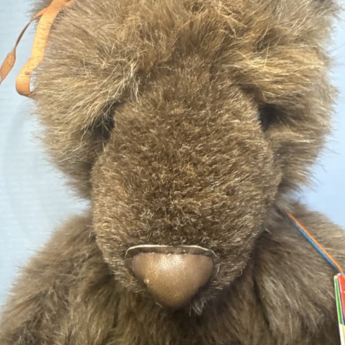 De colección 1986 Charleen Kinser 19" Oso de peluche "Nuez moscada" Arco de melocotón articulado con etiquetas - Imagen 3 de 17