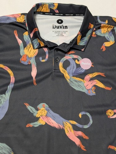 Duvin Have A Day Golf Poloshirt Monkey Print Herren Gr. Medium Schwarz Kurzarm - Bild 2 von 9