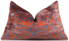 Burnt Orange & Lavender Damask Velvet Pillow – Handmade 16x24