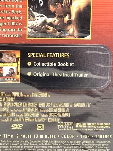 Never Say Never Again (Dvd, 1983, James Bond 007, Sean Connery, OOP) Canadian - Picture 5 of 6