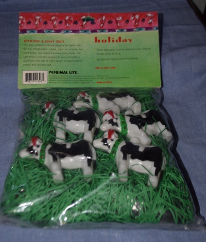 NIP Vintage 1996 PRIMAL LITE Xmas Party Lights 14 Ft String 10 Cows Santa Hats - Picture 2 of 2
