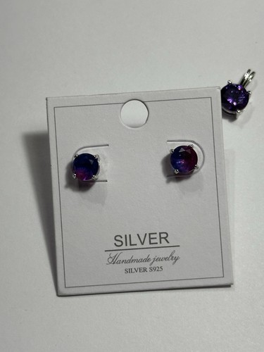 Ohrstecker & Halskette Charm 3 Stück Schmuck lila alle 925 Sterling Silber - Bild 3 von 8