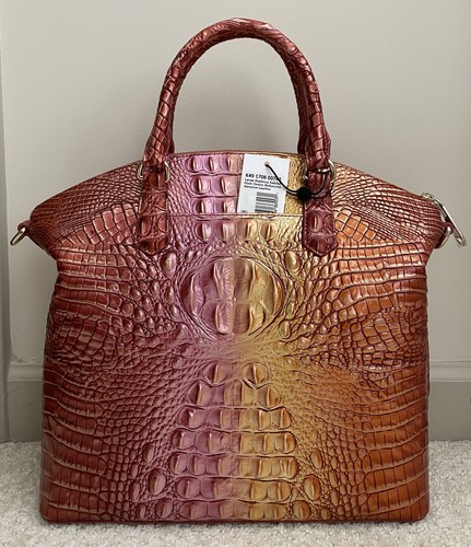 BRAHMIN Melbourne Lg DUXBURY Lthr Satchel Bag GLAM OMBRE Orange Pink NWT - Picture 3 of 10