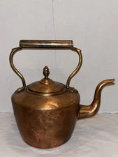 Antique 19th Century Copper Tea Pot Kettle Hinged Lid Patina Utilitarian