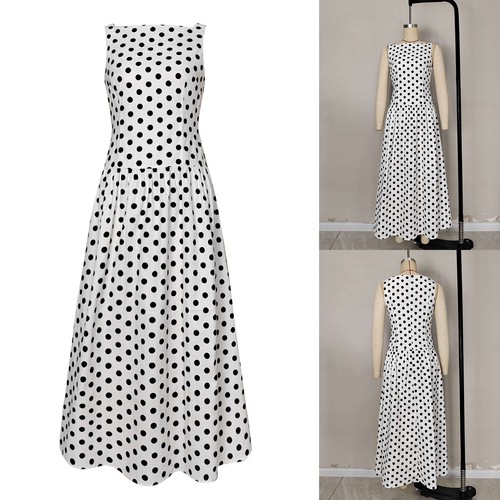 Damen Vintage langes Maxikleid Hochzeit gepunktet Vestido formell elegant Abend - Bild 1 von 21