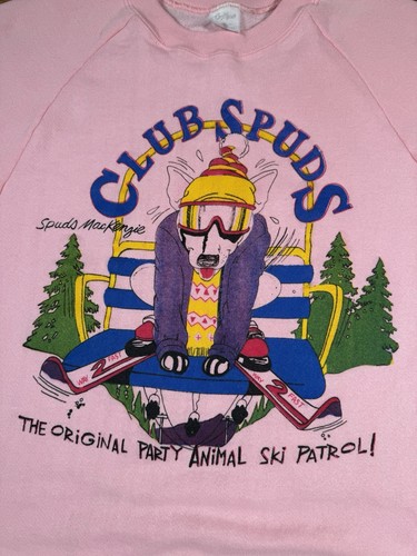 Vtg Bud Light Club Spuds Mackenzie Party Animal Skiing Sweatshirt Mens Sz L Pink - Picture 2 of 11