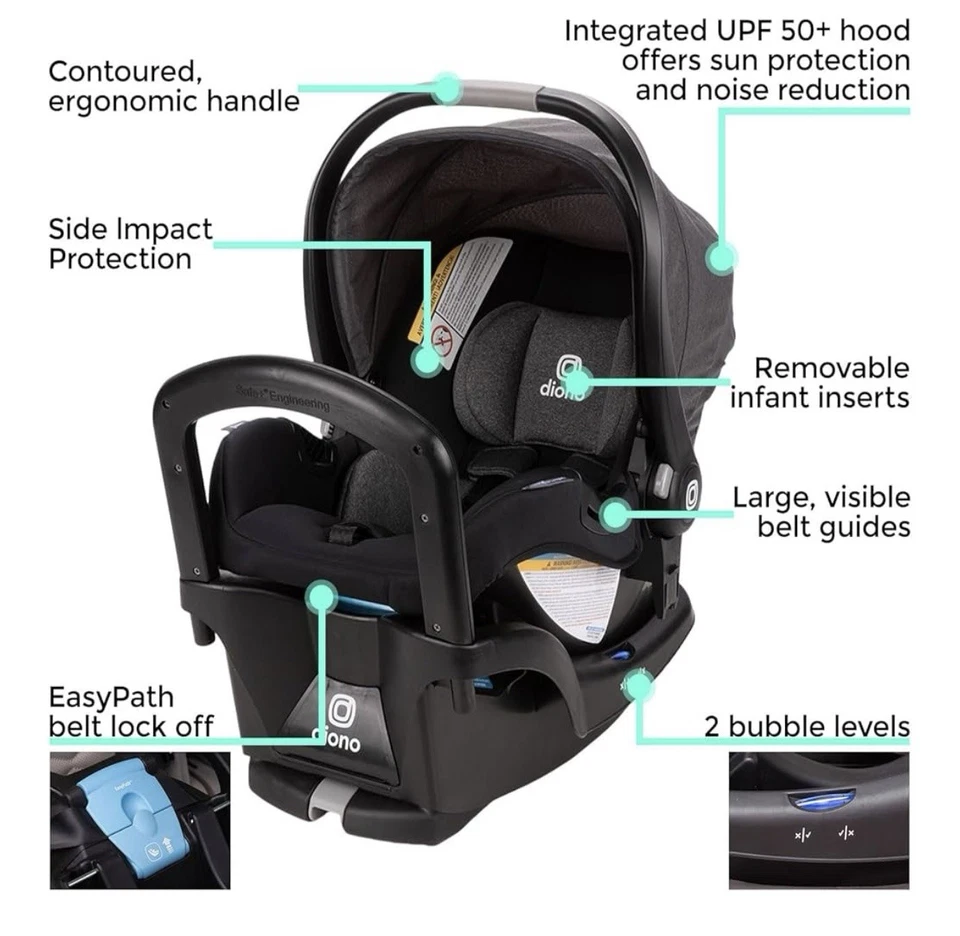 Asiento y base de coche infantil Diono LiteClik 30 R SafePlus, orientado hacia atrás (4-30 lb) Foto 3 de 4