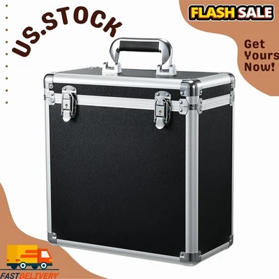 Aluminum Vinyl Record Case, Holds 30+ LPs, Water-Resistant, Black