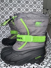 Sorel Kid's SZ: 12 Flurry Gray Green Black Waterproof Felt Lined Lug Snow Boots