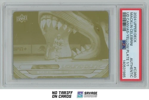 2024-25 UD Canvas Young Guns Yellow Printing Plate Macklin Celebrini PSA