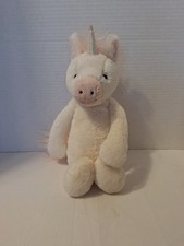 Jellycat Bashful Unicorn Plush White Pink Mane Tail 9" Sitting Stuffed Animal