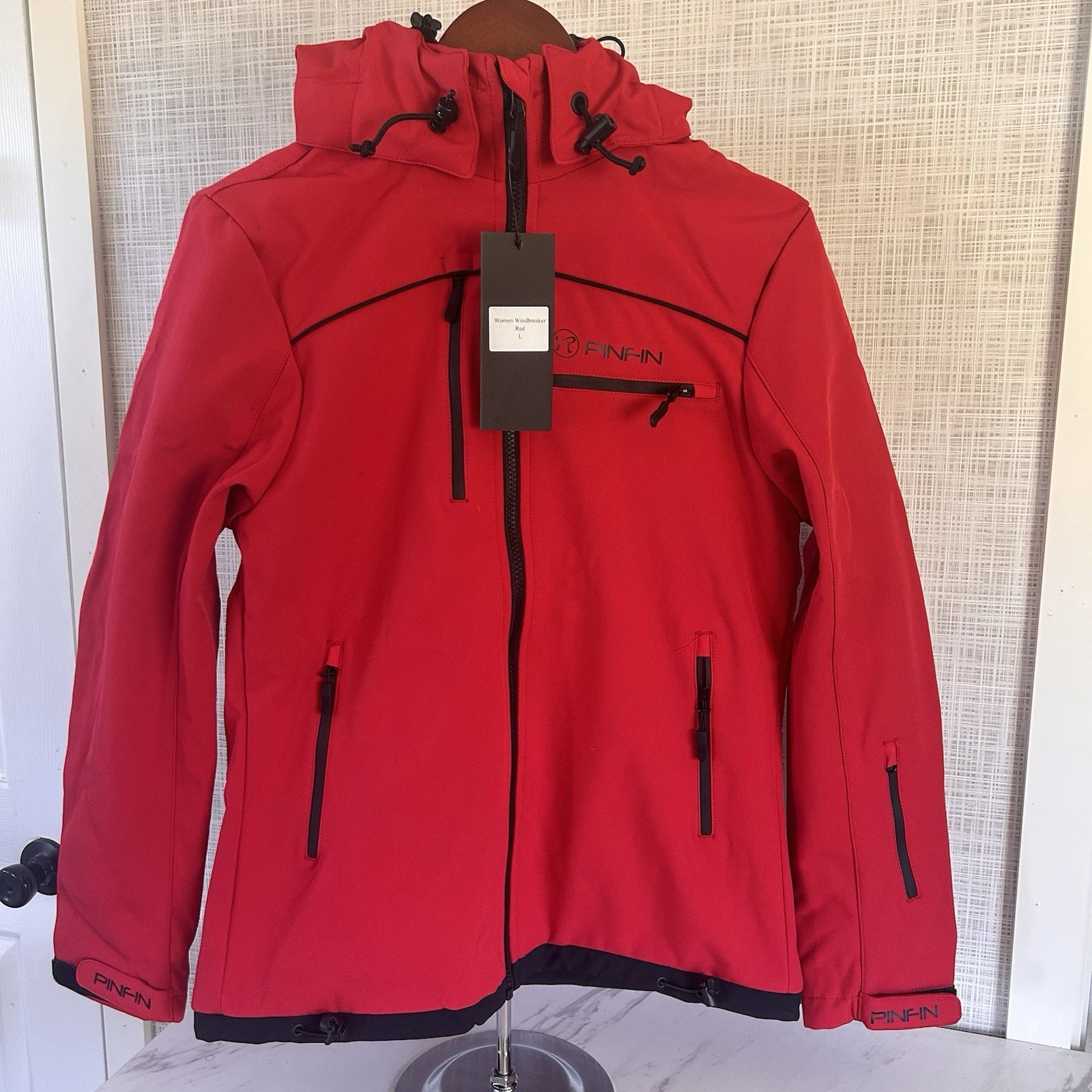 Pinfin Windbreaker Womens Med/Large New Alpha Jacket Fishing Red Black Trim BxEE