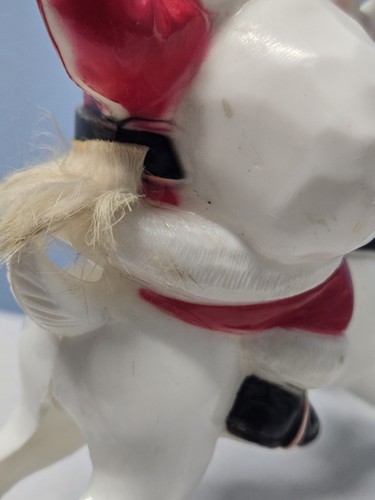 Vintage Hartplastik Weihnachtsmann reitet auf einem Rentier Fellbesatz Weihnachten *defekt* - Bild 8 von 10