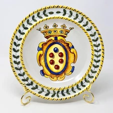 Vintage Ugo Zaccagnini Italy Medici family crest 9 1/8" wide pottery bowl