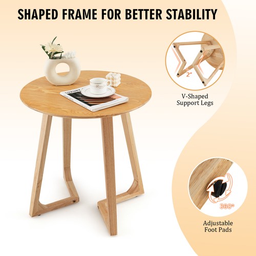 Solid Rubber Wood End Table 24" Round Side Table Beside Sofa&Bed for Small Space - Picture 7 of 11