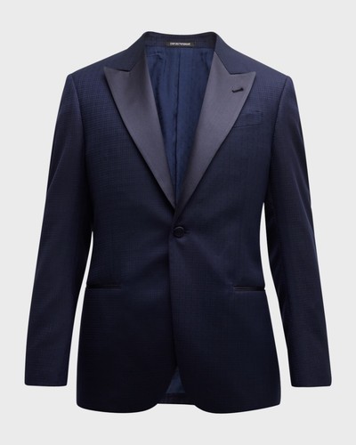 NEW Emporio Armani Blue Peak Lapel Check Super 130's Dinner Jacket 50R NWT $1695 - Picture 2 of 21