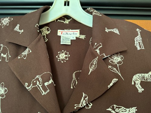 VINTAGE 90's TALBOTS BROWN MAXI DRESS SIZE 4 AFRICAN SAFARI LION ELEPHANT BIRD - Picture 4 of 8