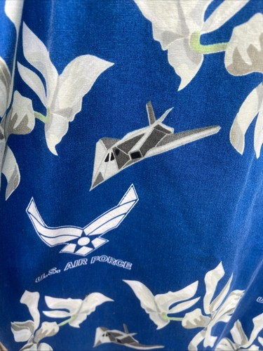Vintage Kamp Blue White Button Up Shirt Sz XL US Air Force Hawaiian Shirt Eagle - Picture 12 of 15