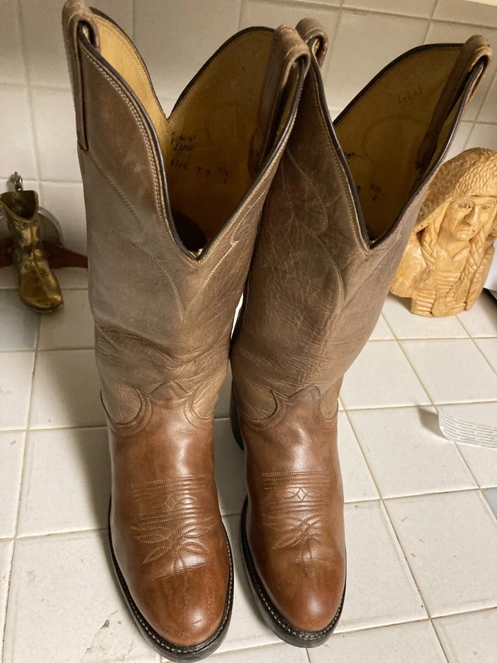 DISTRESSED BROWN MADE IN USA  TONY LAMA WESTERN ENGIINEER TRUCKER BOOTS SIZE 7 D - Image 3 of 4