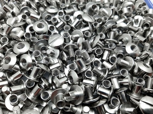 Chicago screws. Pass through posts. Binding screw posts. Gloss Silver Nickel. - Foto 6 di 12