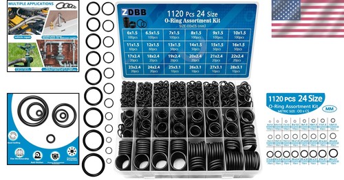 24 Size O Ring Set - 1120 Pcs Black Rubber for Plumbing & Automotive Repairs - Bild 2 von 10