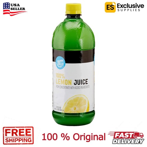 Happy Belly 100% Lemon Juice, Bottle, 32 fl oz - Pack of 1 - FREE SHIPPING - Picture 1 of 6