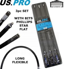 US PRO Tools 3pc Flexi Flexible Screwdrivers & Bit Set, Screwdriver 1649