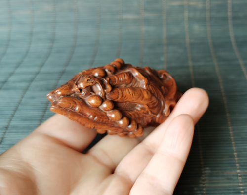 japanese old boxwood handmade carving hand dragon buddha beads statue - Picture 12 of 12