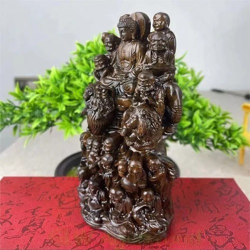 16cm Hand Engraving Indonesia Wild Agarwood Eighteen Arhats Fengshui Decoration - Picture 6 of 15