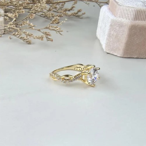 Round Cut VVS1 Moissanite 14K Gold Plated Silver Eternity Wedding Ring For Women - Picture 3 of 8