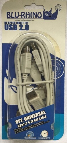 Cable USB 2.0 de alta velocidad 6 pies (1,8 m) 6 en uno multi-punta 6 en 1 conector adaptador - Imagen 1 de 7