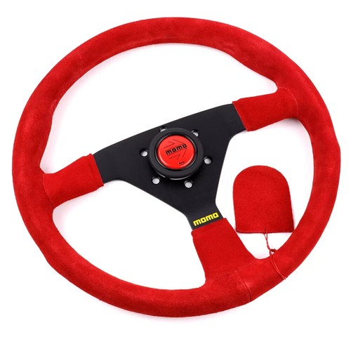 MOMO MonteCarlo classic 350mm Red Suede Leather Steering Wheel Thickened Spoke - Picture 2 of 6