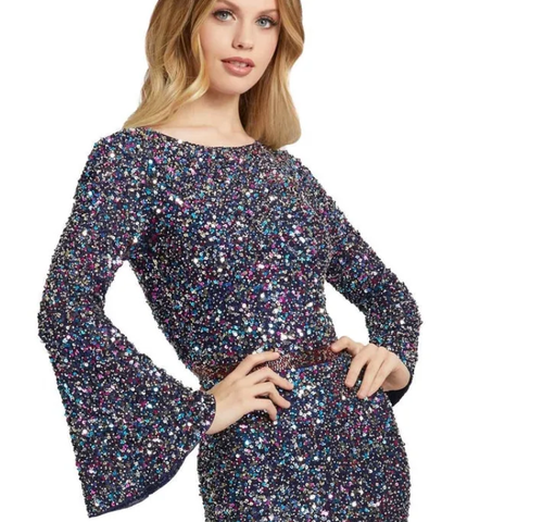 MAC DUGGAL 5014 MEHRFARBIGES PAILLETTEN LANGES GLOCKENÄRMEL KLEID 10 - Bild 5 von 9