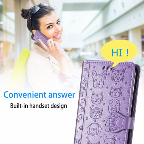 For Various Phone Cat Dog Leather Card Wallet Case Flip Stand Cute Cartoon Cover - Picture 7 of 13