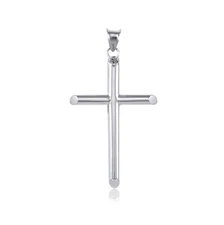 10K White Gold Cross Pendant - Polished Plain Crucifix Necklace Charm Men Women