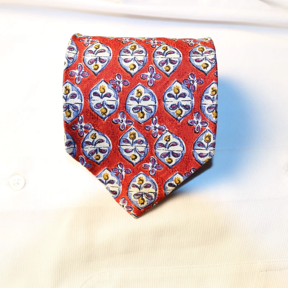 Corbata de seda floral roja amarilla azul HUNGRÍA PARIS 58,5 L x 3,75 W Foto 2 de 4