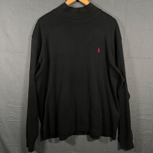 Camisa Polo Ralph Lauren Para Hombre Grande Negra Simulada Cuello Alto Manga Larga Algodón EE. UU.
