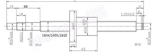 Anti-backlashed RM1605--700 mm Ballscrew&BF12/BK12&6.35*10mm Coupling XYZ CNC - 第 5/5 張圖片