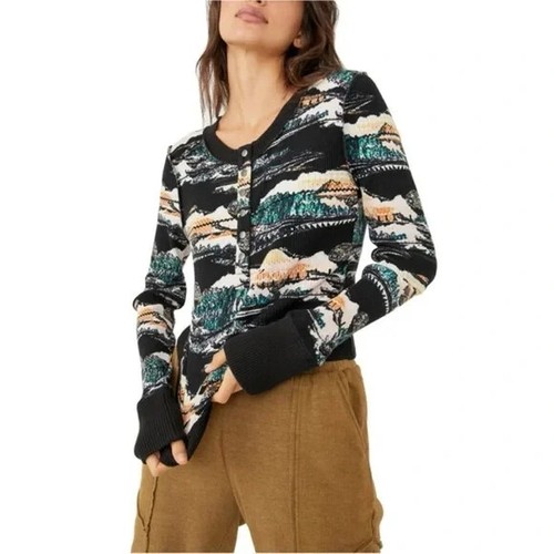 Top Henley Free People x Movement Rally Rib Black Diamond Combo XS nuovo con etichette - Foto 2 di 11