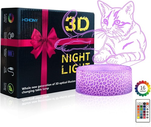 Cat Gift 3D Illusion Lamp,Cute Cat LED Night Light,with Remote & Smart Touch - Picture 3 of 6