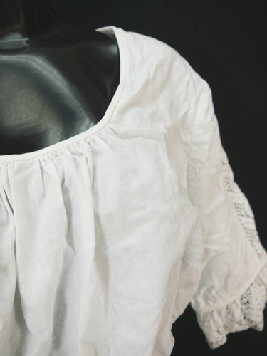 Gr.48 Dirndlbluse weiß Bluse für Dirndl Baumwolle mit Spitze B10448 - Bild 2 von 4