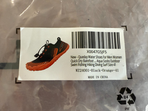 NEW Queday Water Shoes Quick Dry Barefoot Black Orange Size 8.5 Men 10 Women - Afbeelding 8 van 9