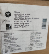 GBC EZLOAD FILM LAMINATION ROLL ITEM # 3000004EZ 1.5 ml.  25'' X 500' ~ LOT OF 2