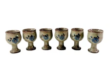 6x NEW OLD STOCK 1991 Old Time Pottery Goblets Stoneware Winthrop WA Blue Flower