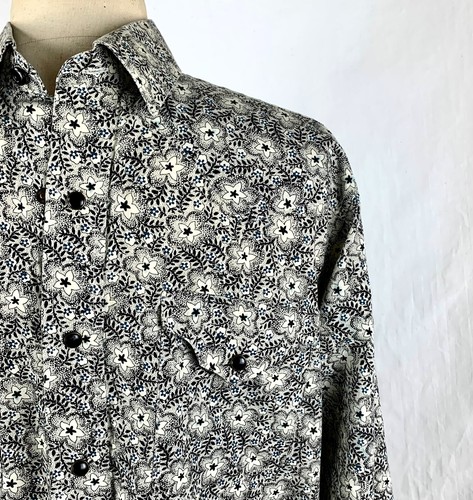 Panhandle Slim Cowboy Hemd M schwarz-weiß Blumen Druckknopfverschluss Langarm - Bild 5 von 11