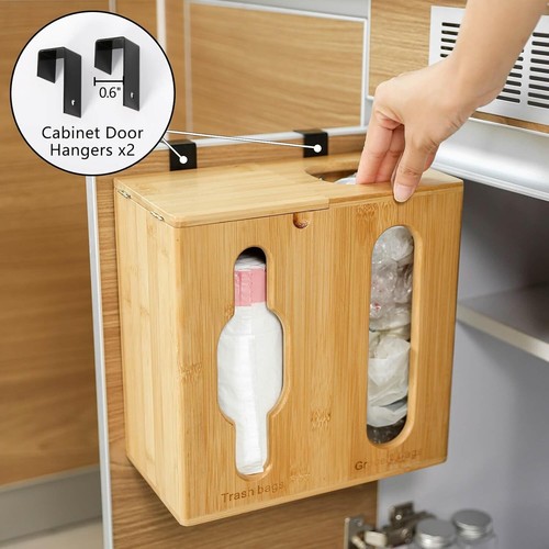 Elegant Bamboo 2-in-1 Trash Bag Dispenser & Grocery Bag Holder - Wall-Mounted - Picture 8 of 10